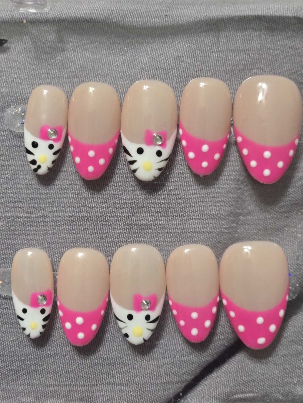 Cute Hello Kitty Inspired Pink Polka Dot Press-On Nail Set
